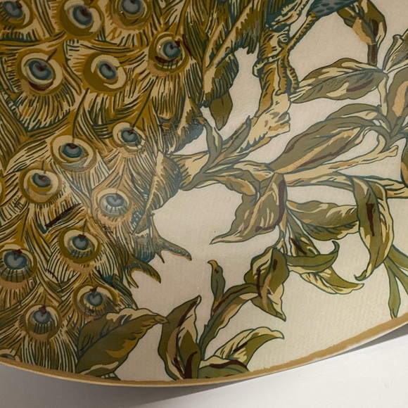 Pottery Barn Peacock Plates 9.5" Art Nouveau Ceramic Green Teal Gold White - Picture 13 of 13